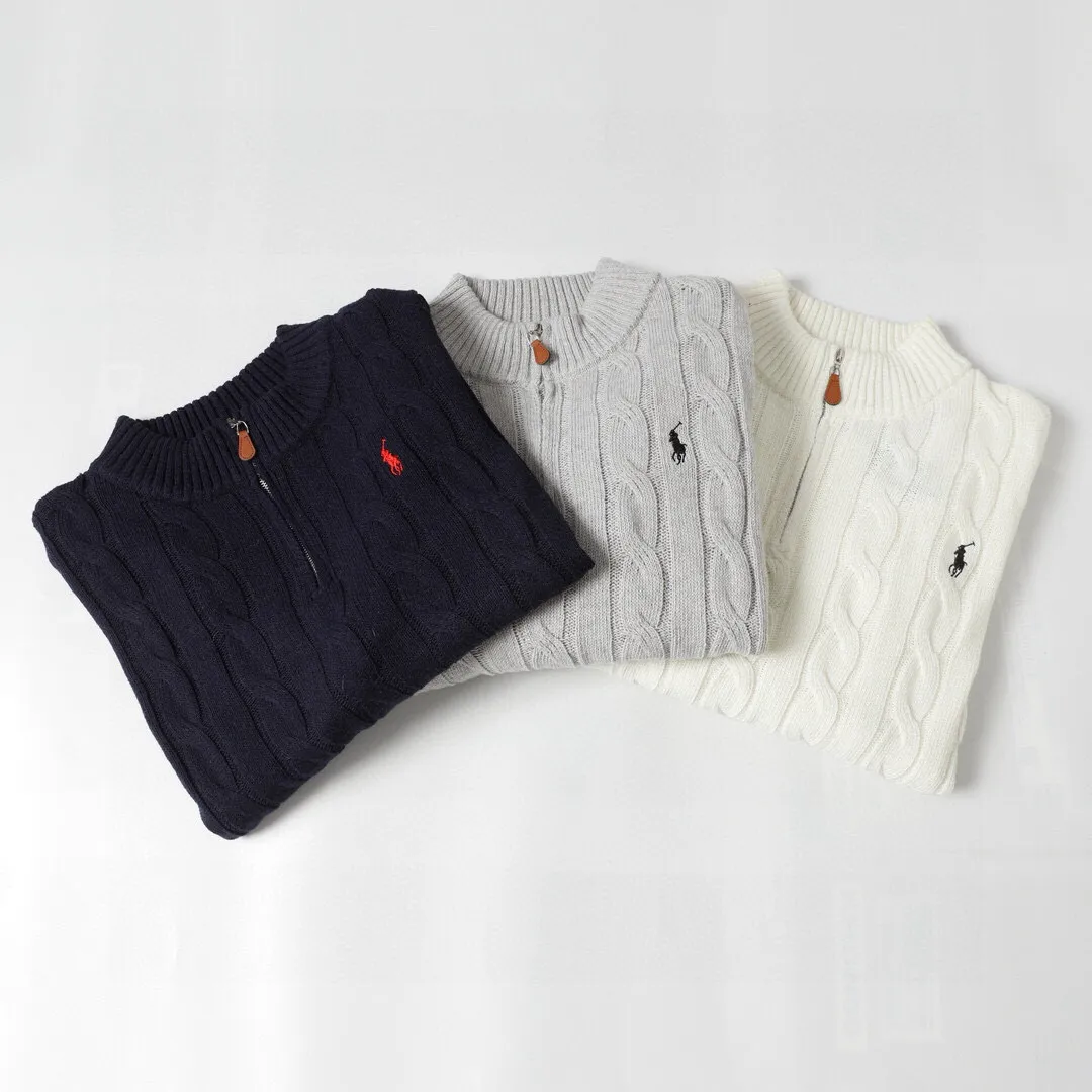 P194 Style number: 603 -Ralph Lauren 24ssRL half-zip long-sleeved sweater with classic war horse logo embroidery on the chest, pullover jacket -The item is made of dyed and spun yarn, purchased from the original version. A full set of customized accessories. Details determine success. A major autumn and winter new style. The item weighs more than 800 grams. It is soft and delicate and does not tie the body. The upper body effect is very nice and has a loose fit. -Color: black, white, gray -Size: S/M/L/XL/2XL